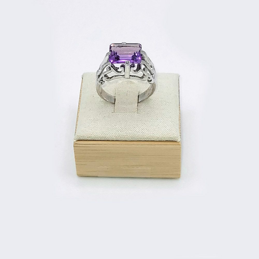 Amethyst Rectangle Filigree Ring - size 9