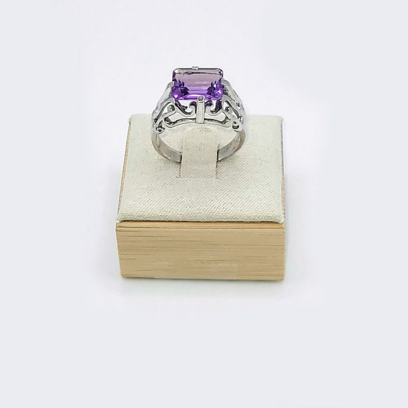 Amethyst Rectangle Filigree Ring - size 9