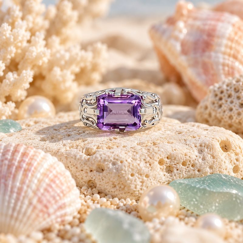 Amethyst Rectangle Filigree Ring - size 9