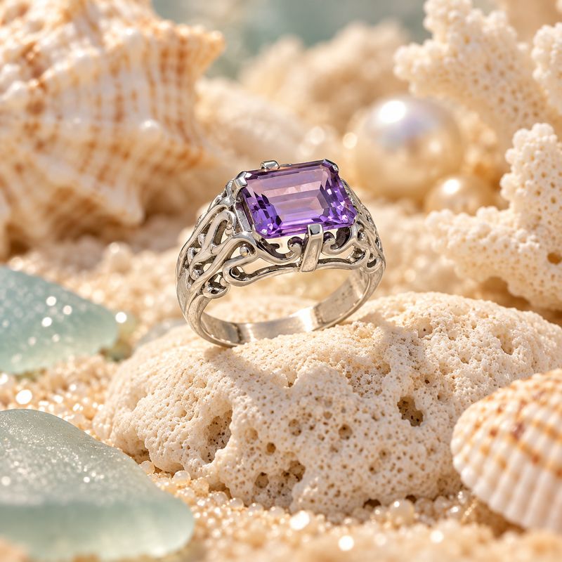 Amethyst Rectangle Filigree Ring - size 9