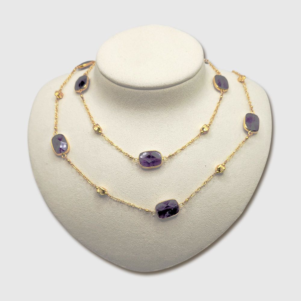Amethyst Cabochon Opera Necklace and Earring Set