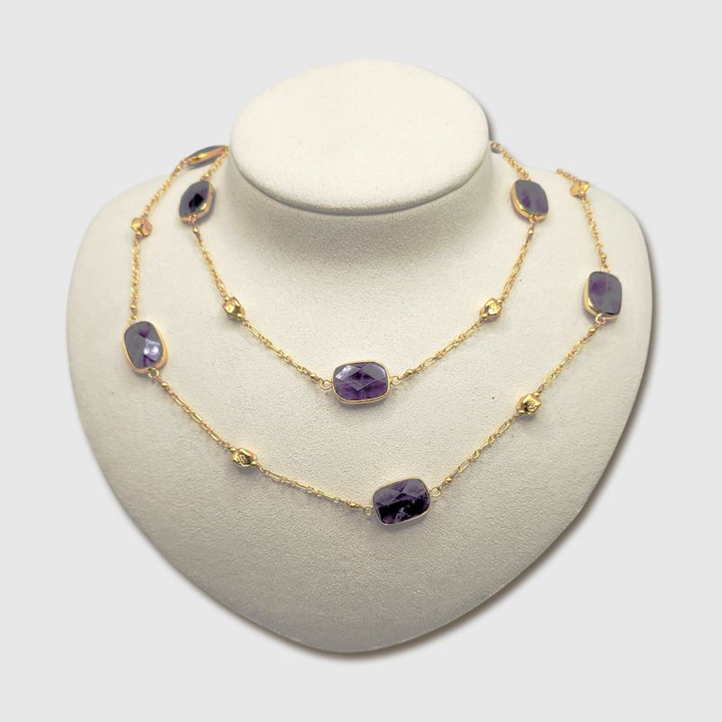 Amethyst Cabochon Opera Necklace and Earring Set
