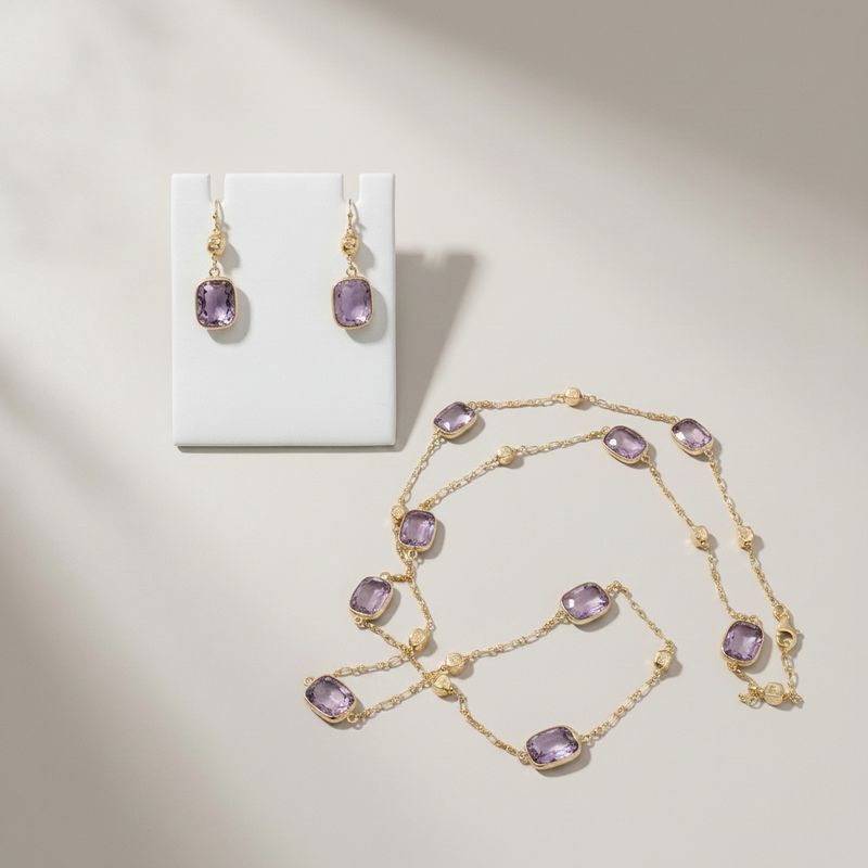 Amethyst Cabochon Opera Necklace and Earring Set