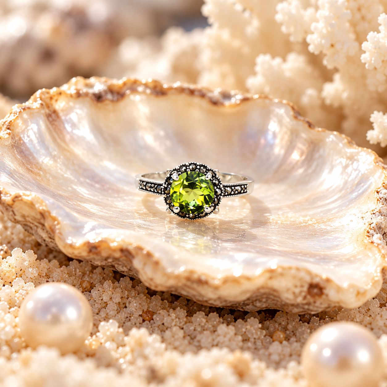 Peridot and Marcasite Ring - size 7 Peridot and Marcasite Ring - size 7