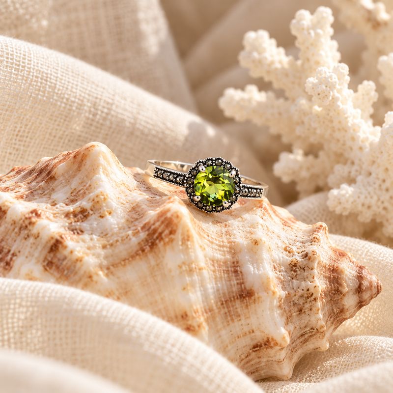 Peridot and Marcasite Ring - size 7