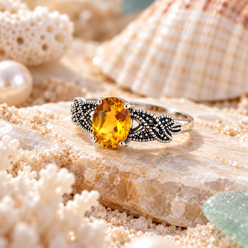 Citrine and Marcasite Band Ring - size 8