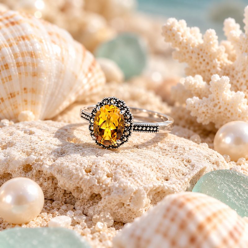 Citrine and Marcasite Ring - size 8.5