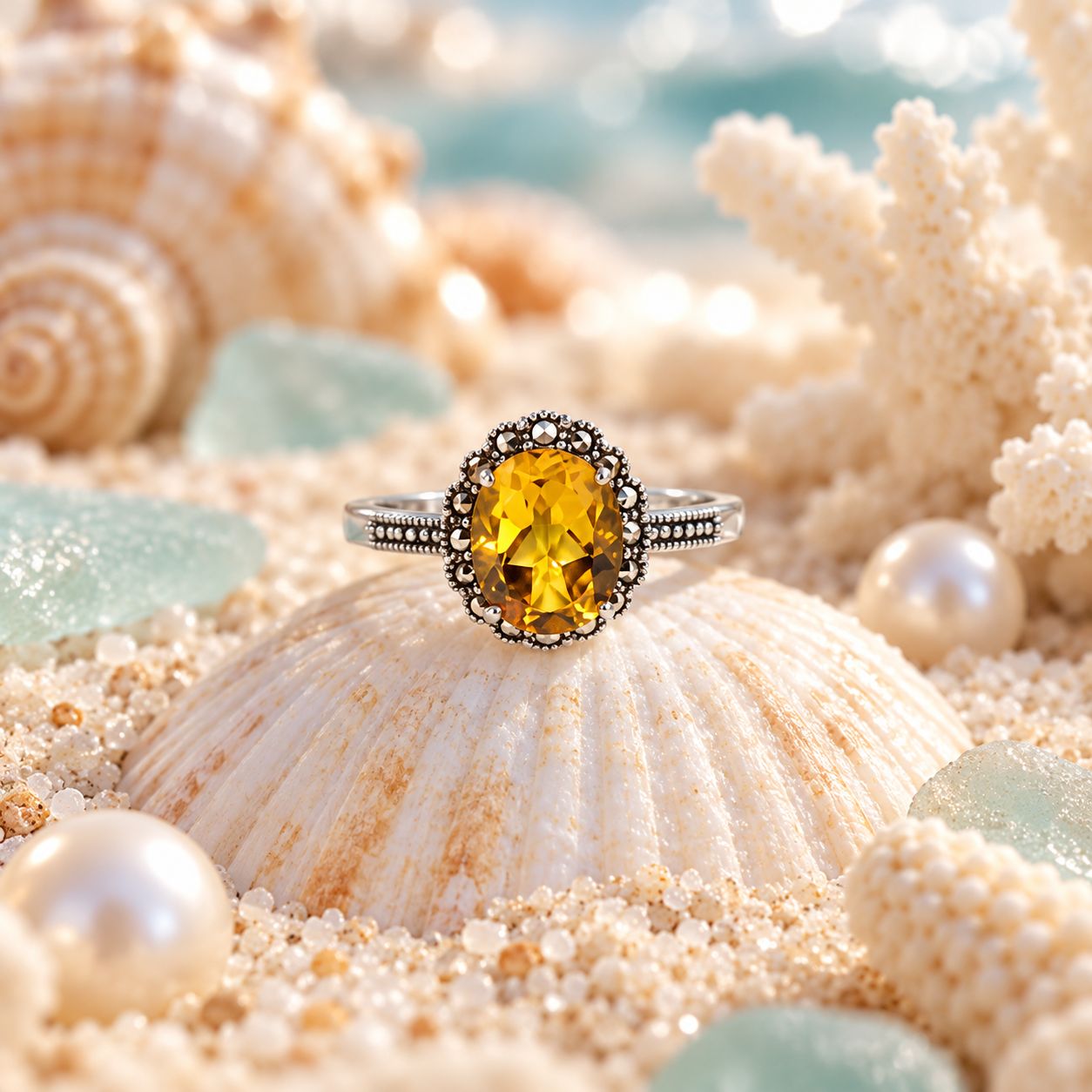 Citrine and Marcasite Ring - size 8.5 Citrine and Marcasite Ring - size 8.5