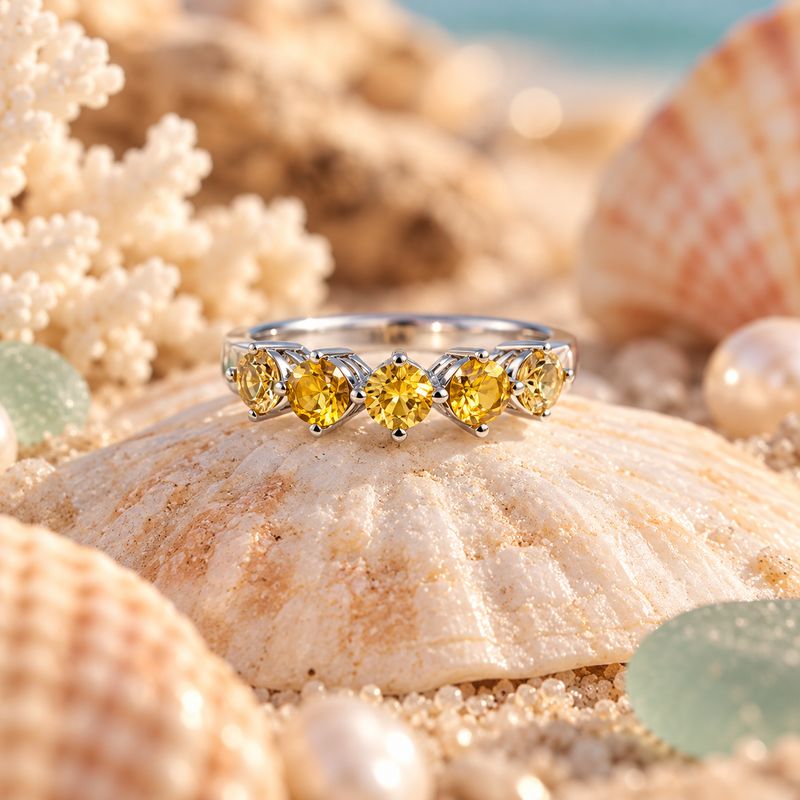Citrine and Marcasite Band Ring - size 9