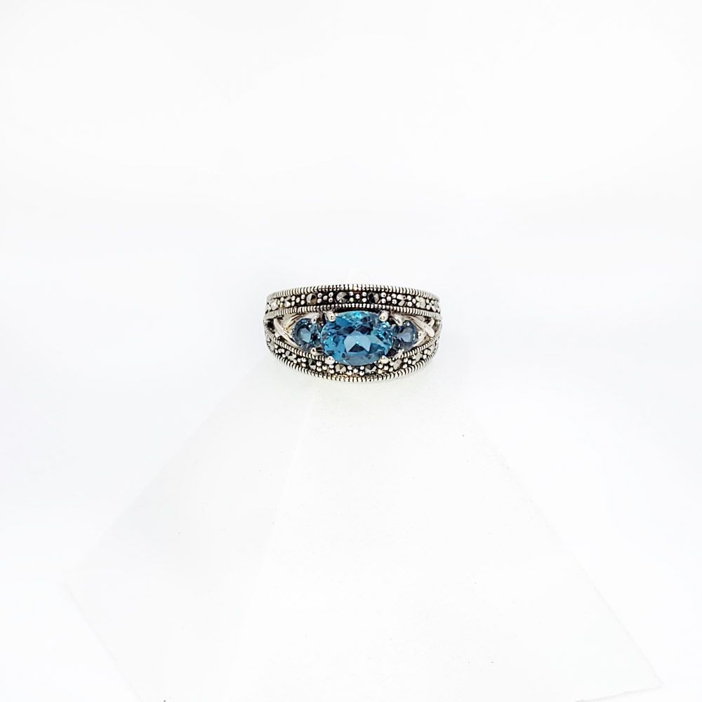 Art Deco Blue Topaz Ring - size 7