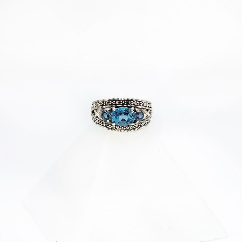 Art Deco Blue Topaz Ring - size 7