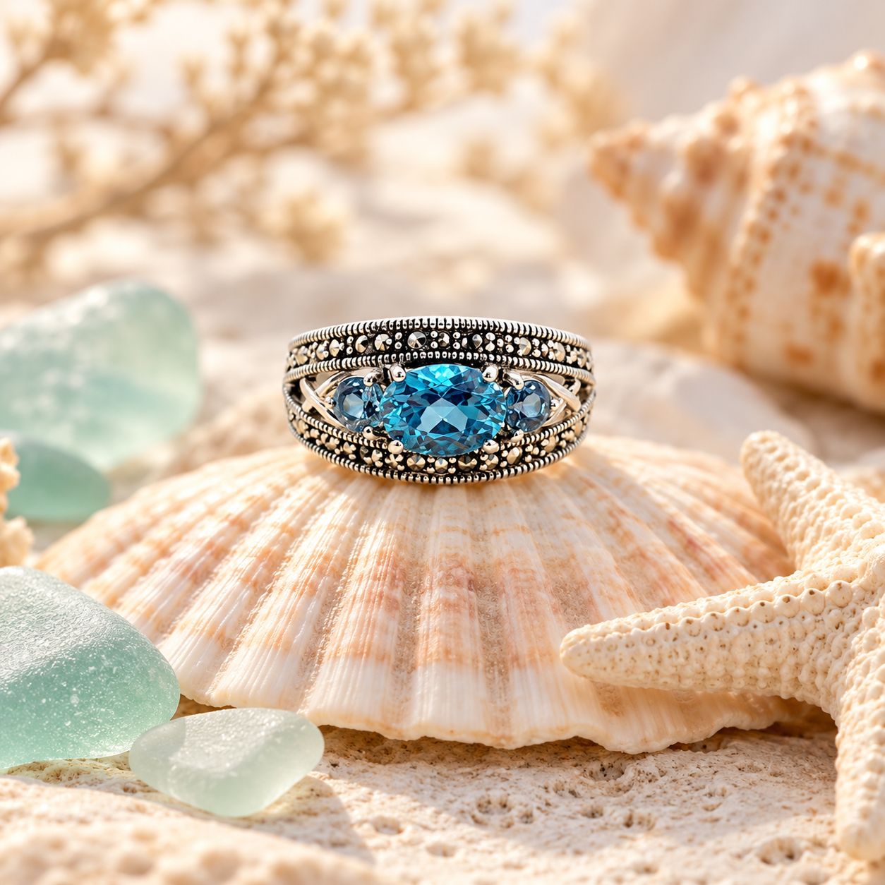 Art Deco Blue Topaz Ring - size 7 Art Deco Blue Topaz Ring - size 7