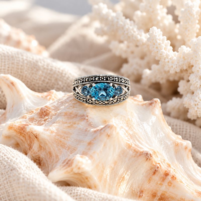 Art Deco Blue Topaz Ring - size 7
