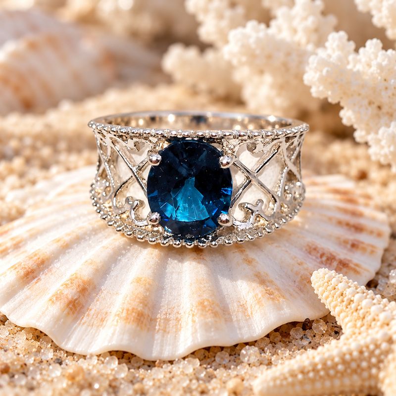 London Lattice Blue Topaz Ring - size 8