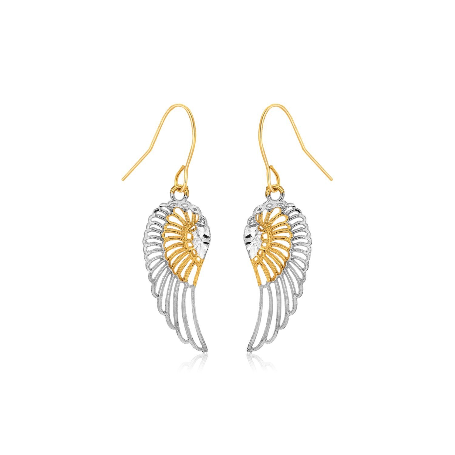 Two-Tone Wing Drop Earrings in 10K Gold