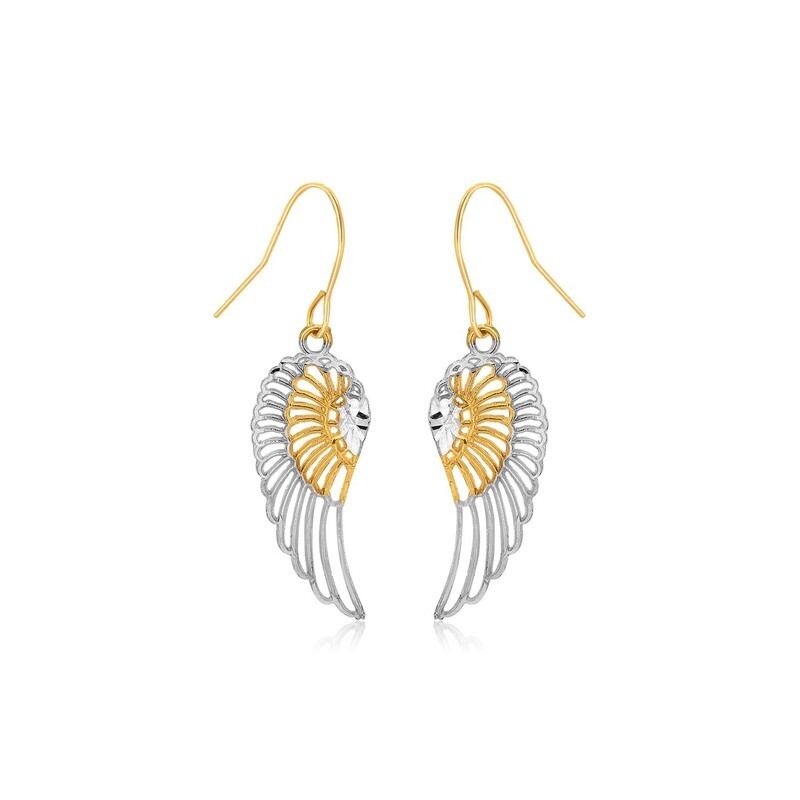 Two-Tone Wing Drop Earrings in 10K Gold