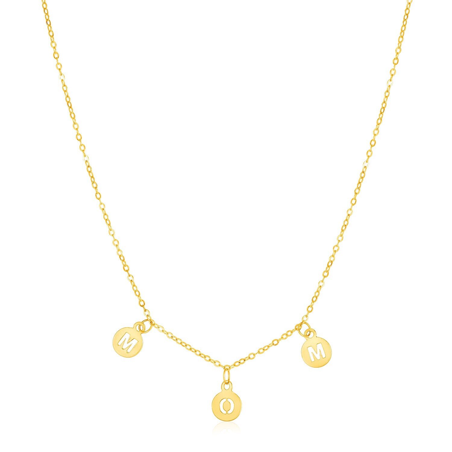 14k Yellow Gold Mom Necklace with Circle Drops - MOM