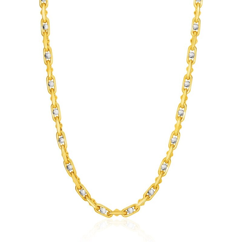 14k Two-Toned Yellow and White Gold Link Men&#39;s Necklace with Beads
