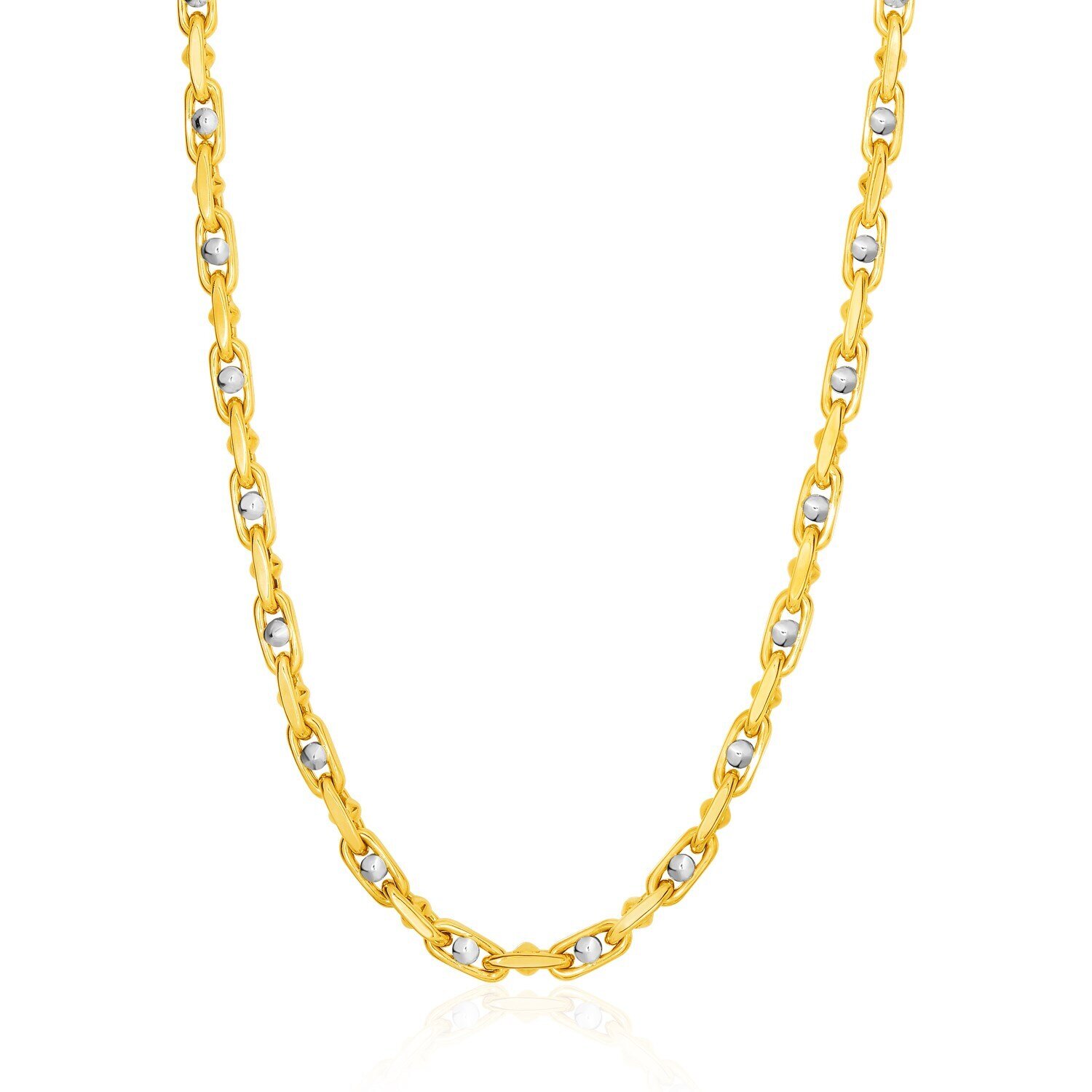 14k Two-Toned Yellow and White Gold Link Men&#39;s Necklace with Beads