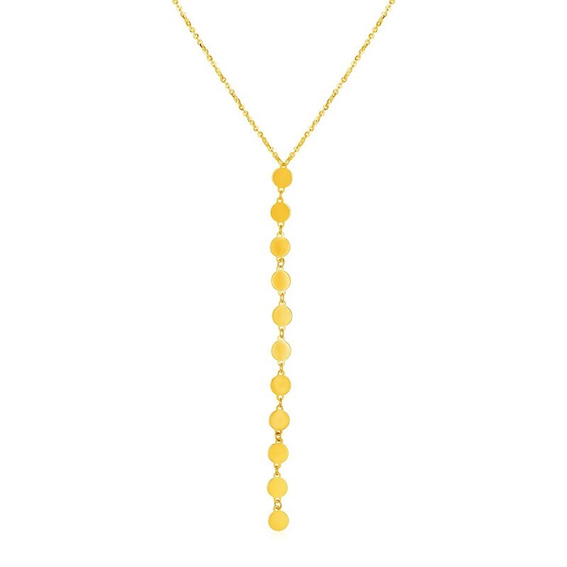 14k Yellow Gold Lariat Style Necklace with Disks