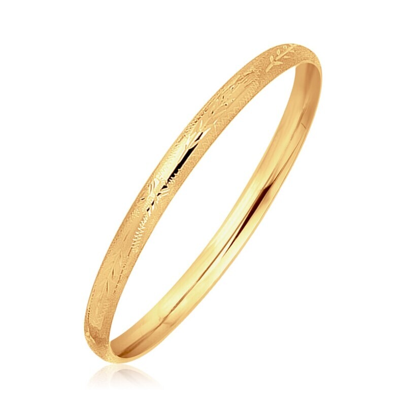 14k Yellow Gold Dome Style Children&#39;s Bangle with Diamond Cuts