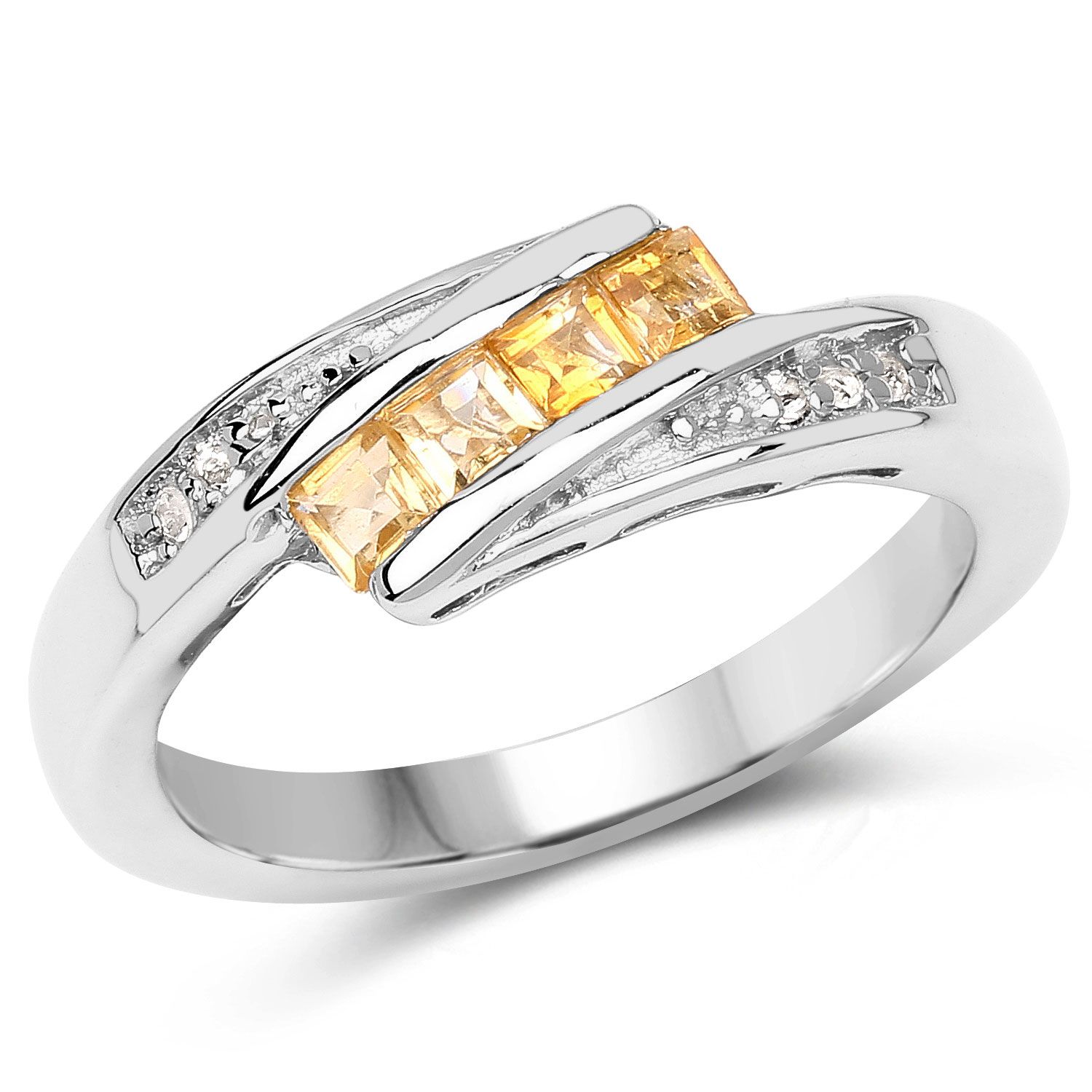0.43 Carat Genuine Citrine and White Topaz .925 Sterling Silver Ring
