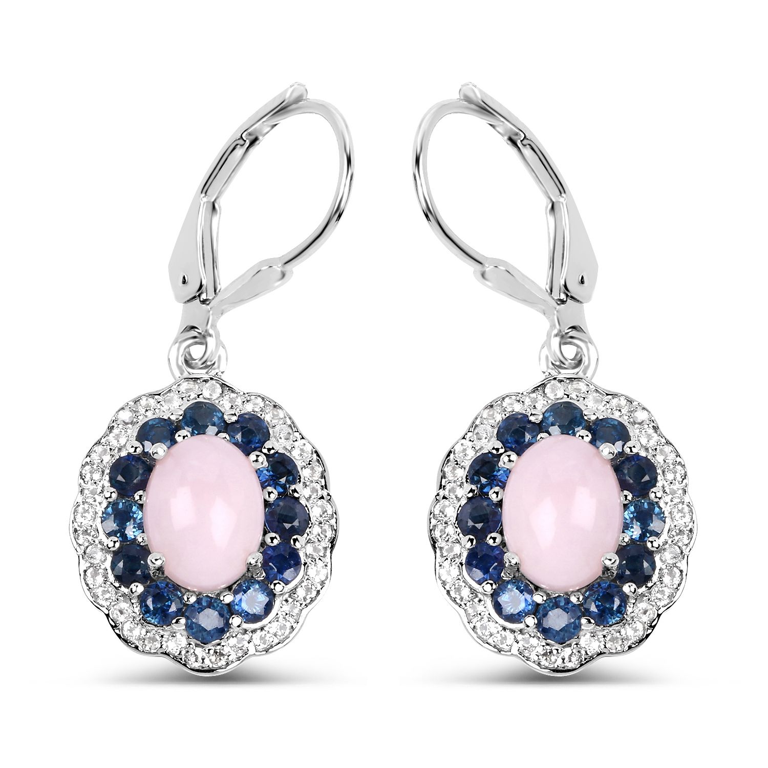 4.00 Carat Genuine Opal Pink, Blue Sapphire and White Topaz .925 Sterling Silver Earrings