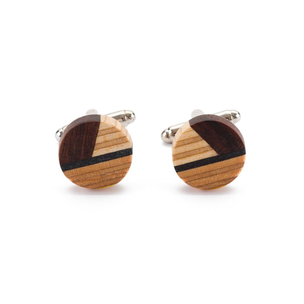 Recycled Skateboard Wooden Round Cufflinks, Shape: Round