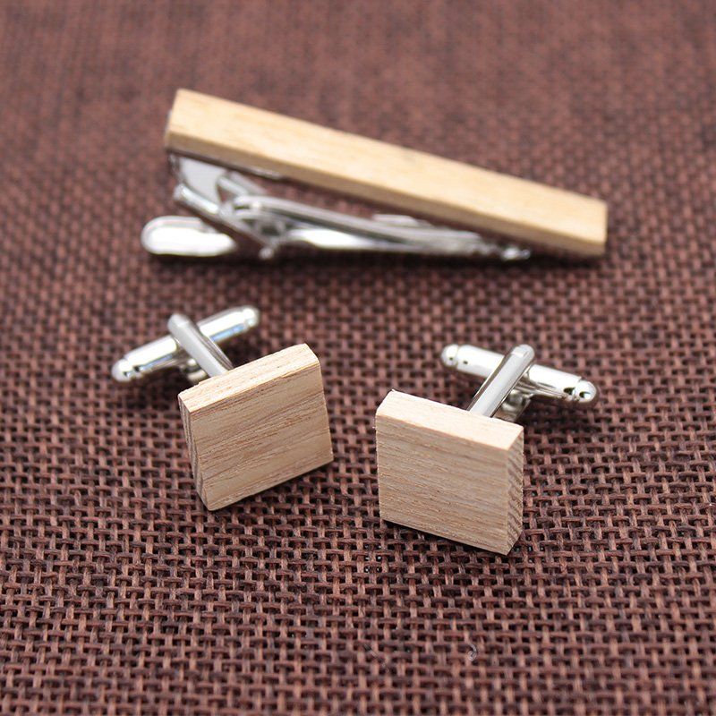 Wooden Cufflinks &amp; Tie Clip Set
