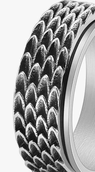 Nanafast Dragon Scale Anxiety Ring for Men Cool Stainless Steel Snake Dragon Scales Spinner Rings Fidget Ring Mens Ring, Sz 9