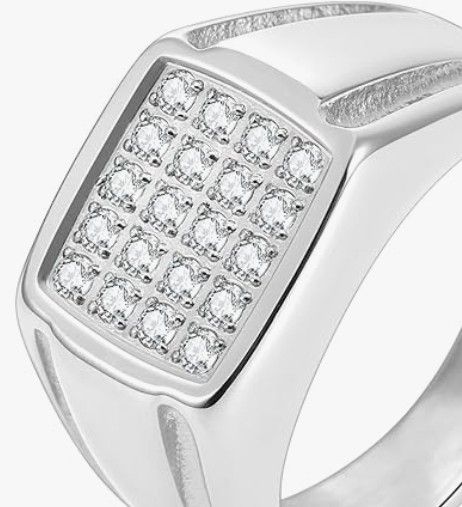 18K Gold Plated Men&#39;s Cubic Zirconia Ring with 20 CZ Stones - Hypoallergenic Stainless Steel Wedding Band, Size 10