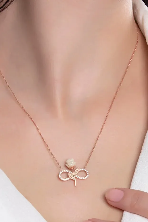925 Sterling Silver Rose Gold Plated White Rose Infinity Zircon Stone 925 Sterling Silver Rose Gold Plated White Rose Infinity Zircon Stone