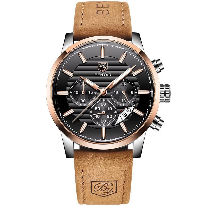 High Quality Fashion Leather Band Watch For Men, Color: Black