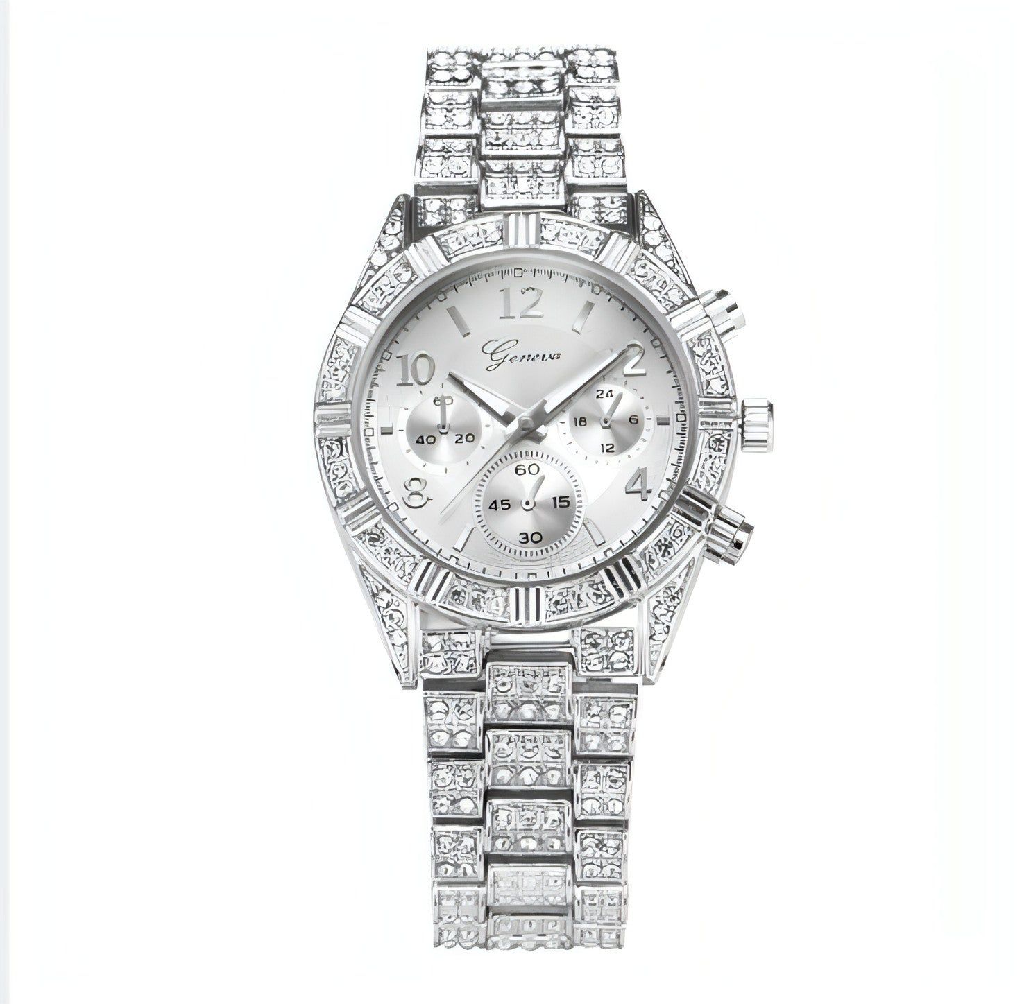 LunaGeneva™ – Rose Gold Crystal Iced-Out Quartz Watch Women, Color: Silver