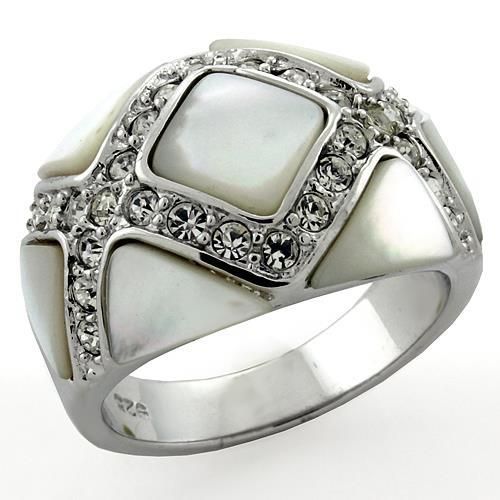 LOAS1099 - Rhodium 925 Sterling Silver Ring with Precious Stone Conch, Size: 5