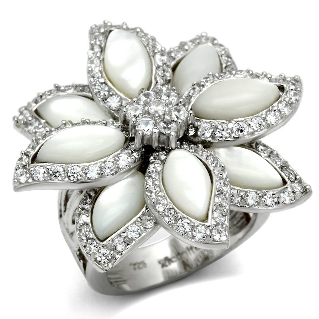 Rhodium 925 Sterling Silver Ring with Precious Stone Conch, Size: 9