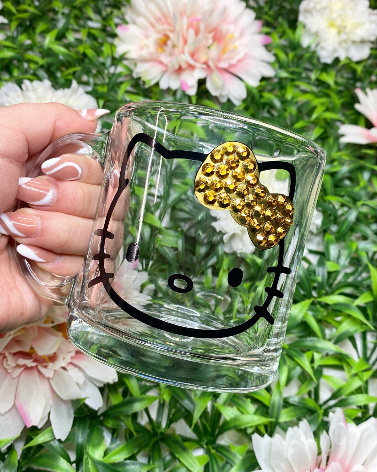13oz Blink Gold Bow HK Inspired Clear Glass Mug