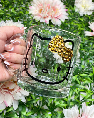 13oz Blink Gold Bow HK Inspired Clear Glass Mug