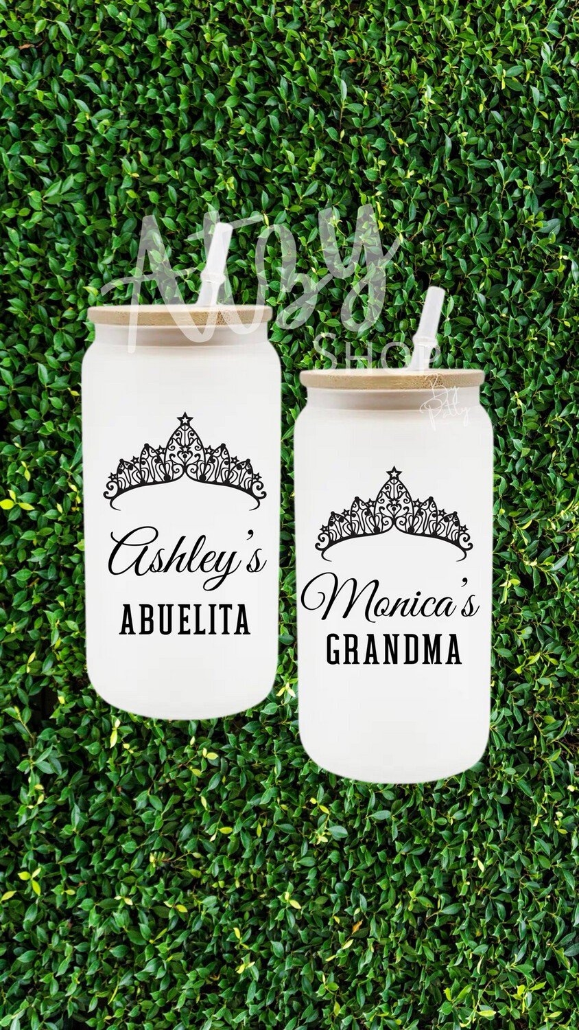 18oz Frosted Grandma Glass Can Cup - Personalized