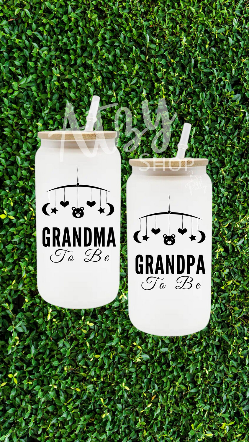 18oz Frosted Grandma Grandpa To Be Glass Can Cup