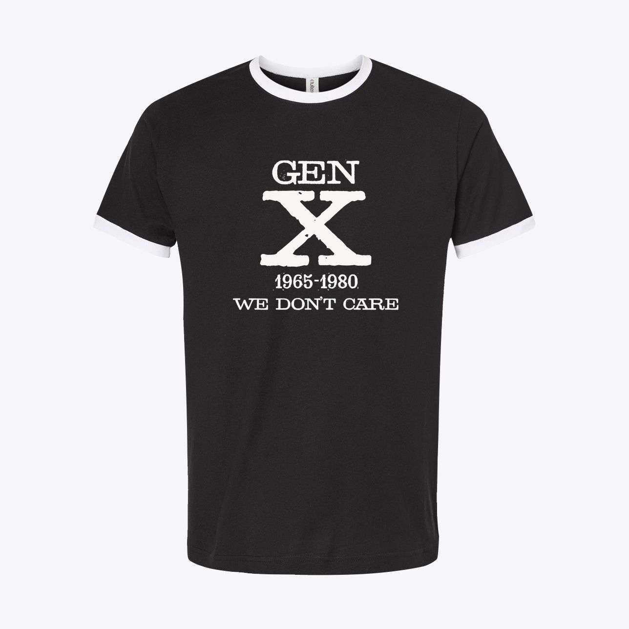 Gen X — We Don't Care Retro Ringer Tee