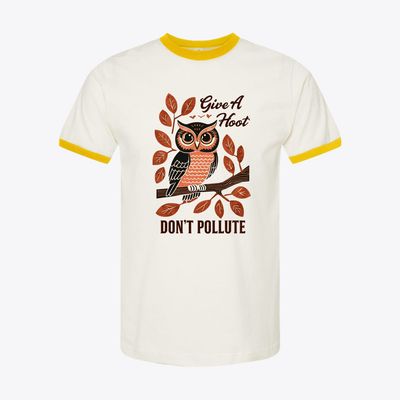 Give a Hoot Don’t Pollute – Retro PSA Owl Tee