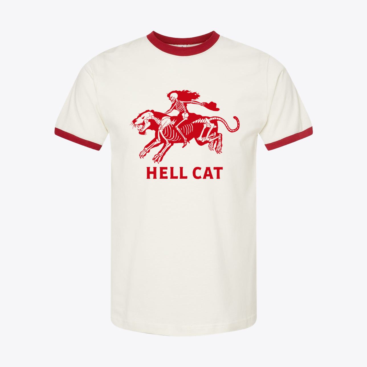 Hell Cat — Skeleton Girl Riding Tiger Retro Ringer Tee