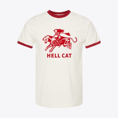 Hell Cat — Skeleton Girl Riding Tiger Retro Ringer Tee