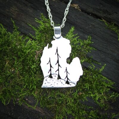 Michigan Sterling Silver 3 Pines Necklace