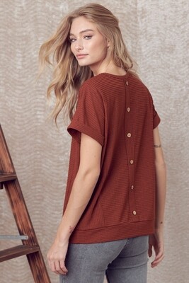 Cuffed Sleeve Top with Back Button