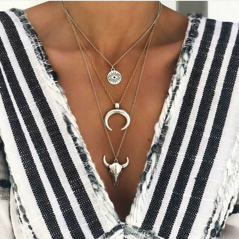 collar tres niveles toro plateado