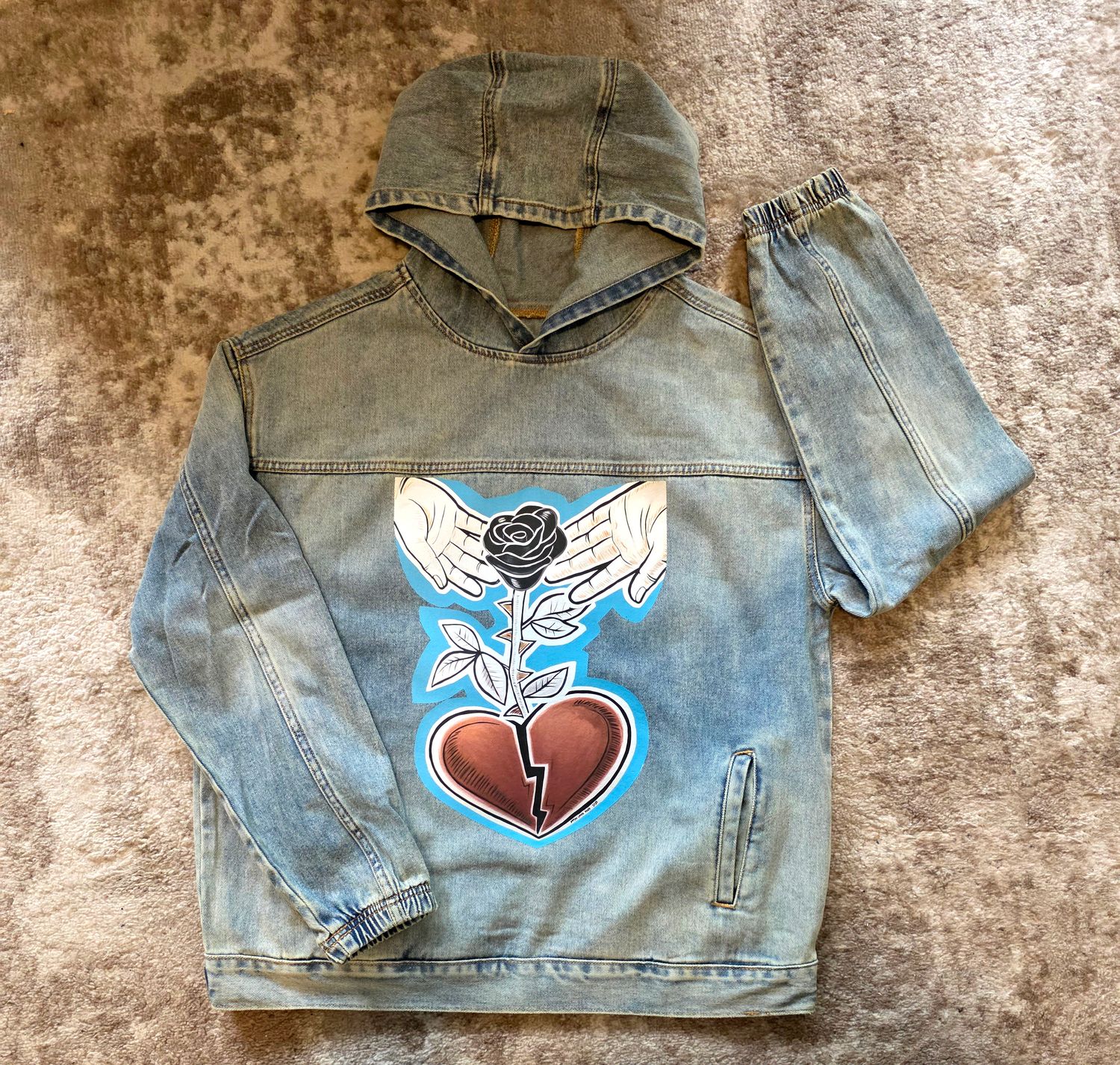 Black Rose Denim Hoodie