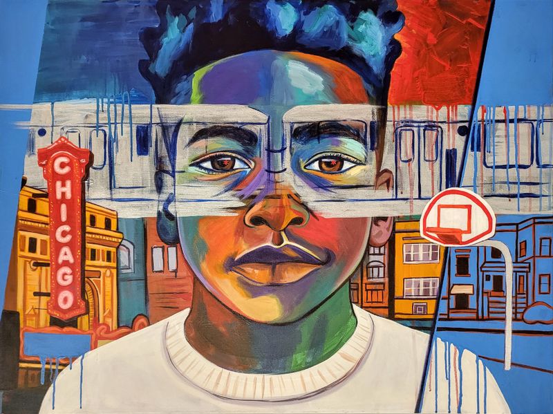 Chicago Boy and Mama's Boy 18x24 inch hand embellished canvas prints
