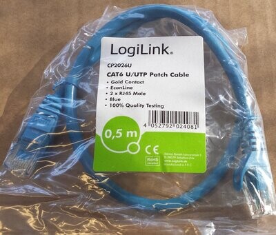 LogiLink Netzwerkkabel Patchkabel Cat6 0,5 m blau